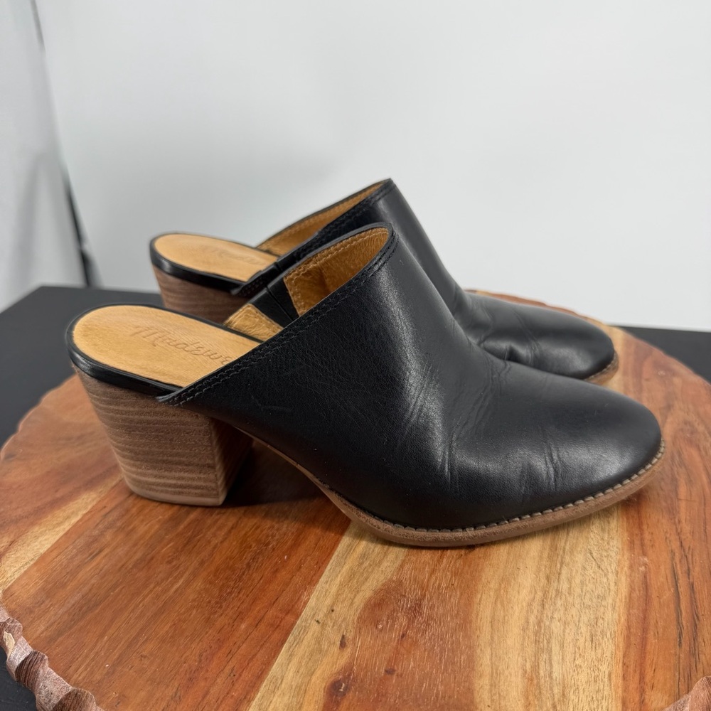 Madewell Harper Mule J8560 Black Slip On Block Stacked Heel Size 6.5
